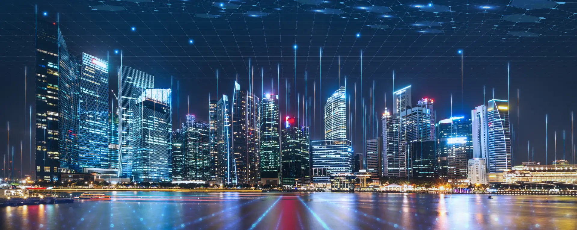 Futuristic smart city skyline with sustainable technology integration